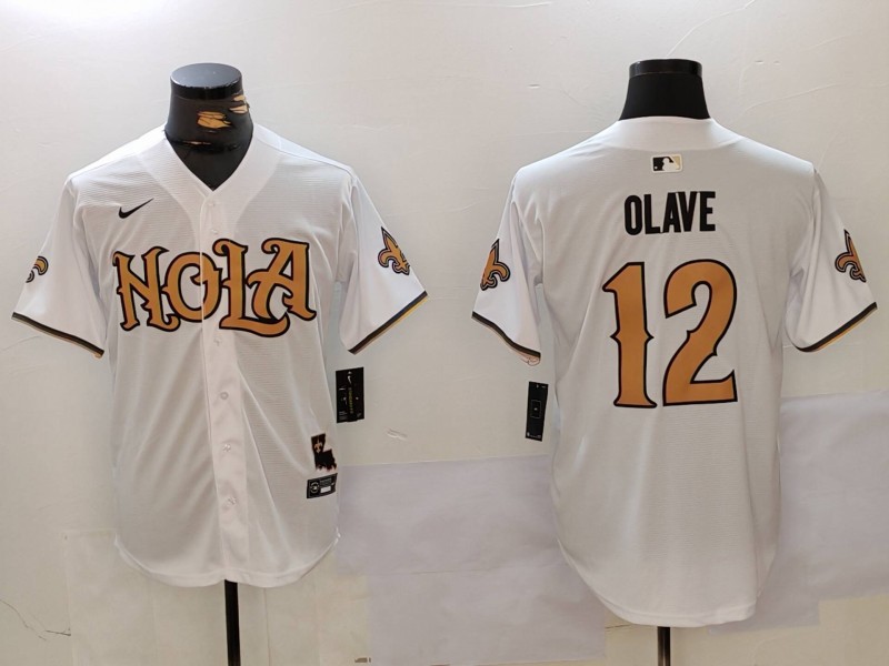 Men New Orleans Saints 12 Olave White Second generation Joint Name 2024 Nike Limited NFL Jersey style 2